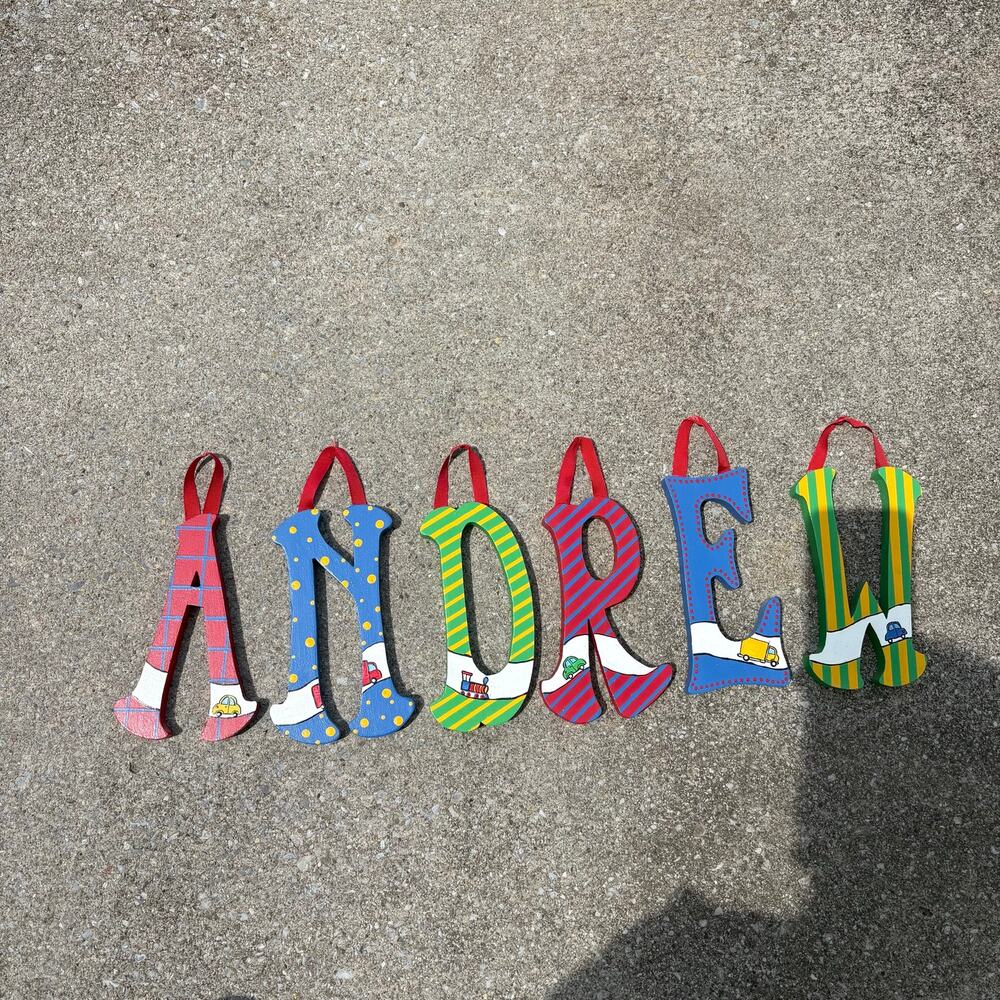 Hand Painted Colorful with Cars ‘Andrew’ Wall Hanging Signs